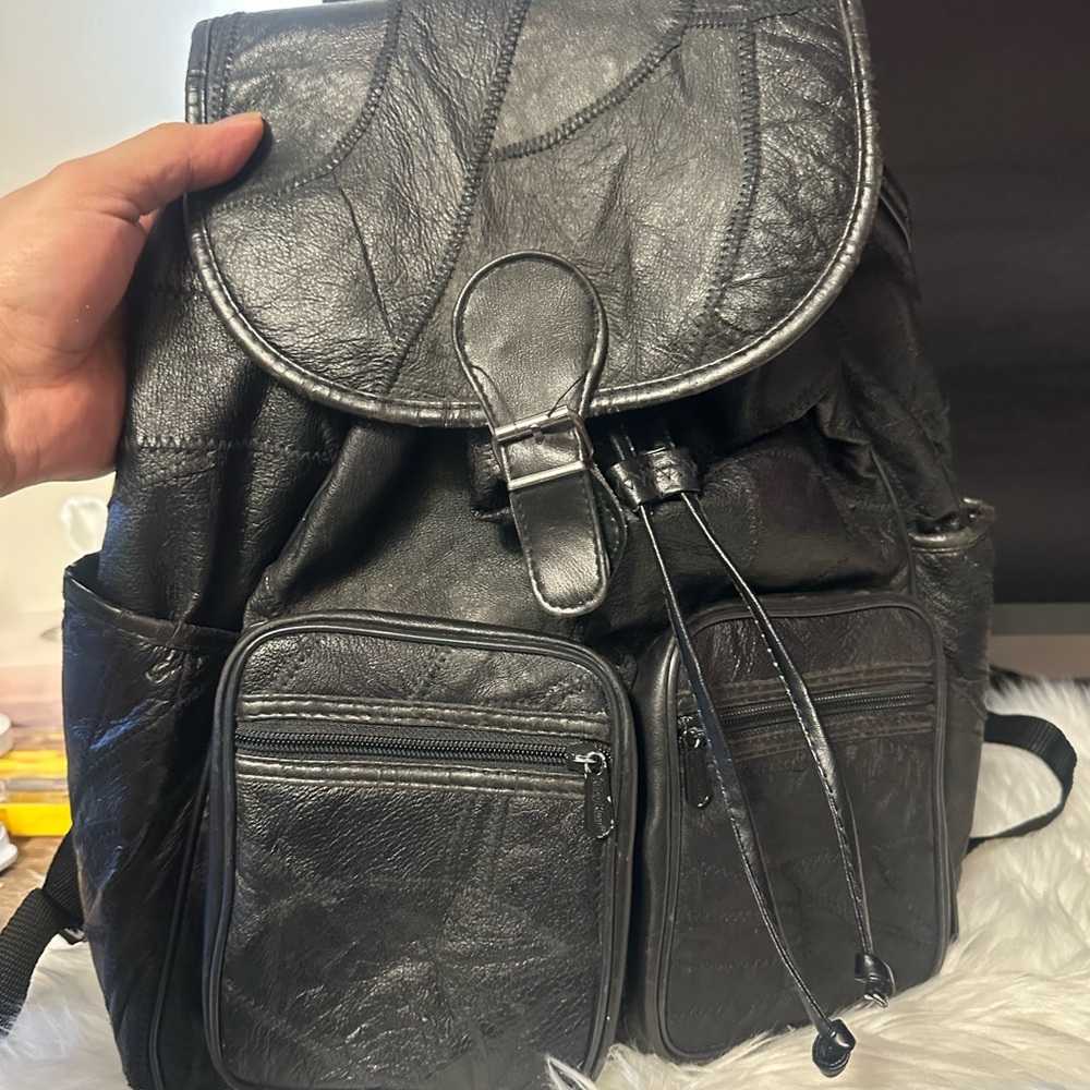 Black Leather Backpack unisex